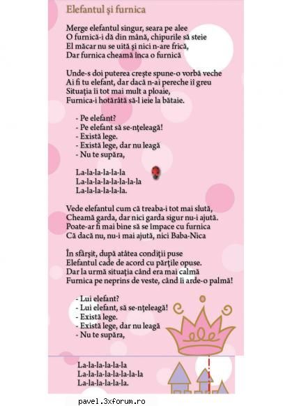 :d ... trageti :) :hi:  :hi:  :hi:  :hi:  :hi: versuri in -cleopatra stratan- elefantul si furnica